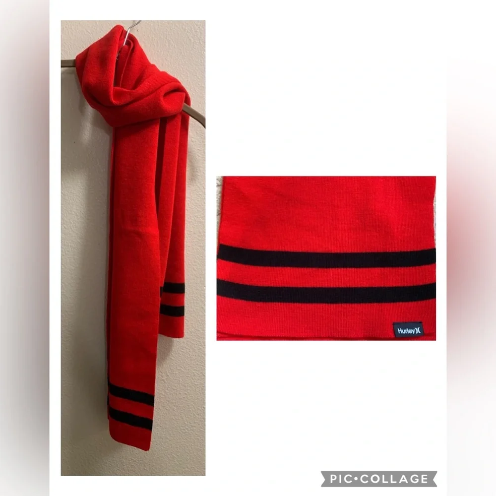Hurley Red and Black Striped Scarf-Acrylic-Warm-Stripes Skater Ski Skiing